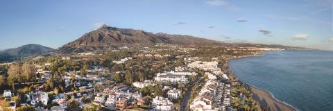 Beautiful aerial Panoramic View of Marbella, Nueva Andalucia and Puerto Banus area